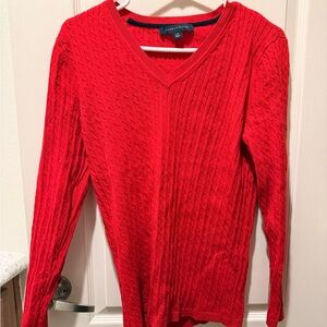 V-Neck Cable Knit Sweater - Red